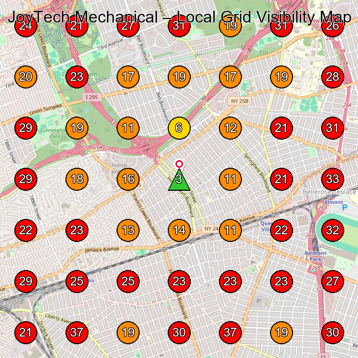 JoyTech Mechanical GeoGrid visibility map for Hvac Contractor in Queens